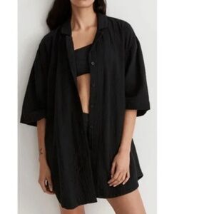 Madewell Lightspun Cover Up 3/4 Sleeve Mini Shirt Dress US Women's XXL NWT